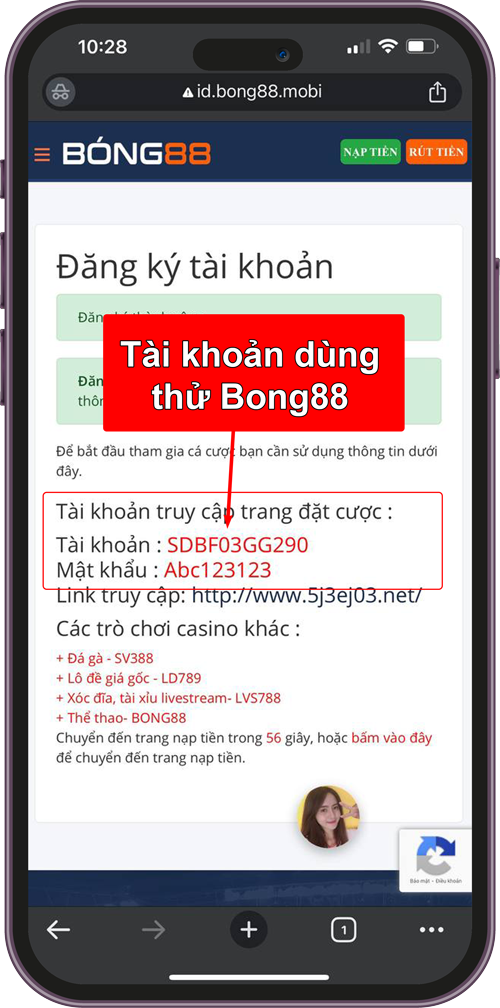 Tài khoản dùng thử Bong88